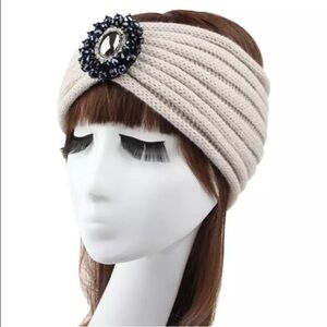 NEW Tan Knit Jewel Accent Winter Head Warmer